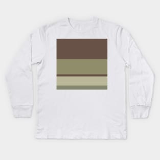 An exquisite miscellany of Purplish Brown, Grey Brown, Camouflage Green, Sage and Brown Grey stripes. Kids Long Sleeve T-Shirt